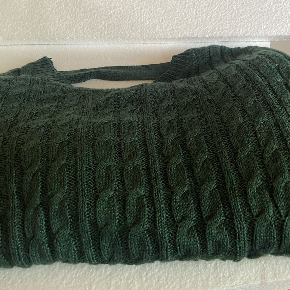 Forest Green Cable Knit Sweater, Open Back lace up